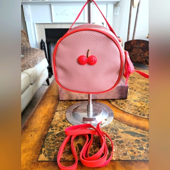 unbranded Handbags - Pink Crossbody/backpack Bag with Cherry Detail